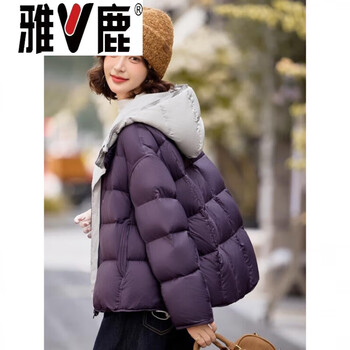 Yalu korean style puff down jacket women's short hooded purple white duck down warm jacket 2026 new style niche purple purple gray hangzhou original m _ 85-125 jin