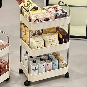 Zhuobo kitchen rack floor-standing mobile snack rack living room storage rack bathroom storage rack sj12 white three-layer