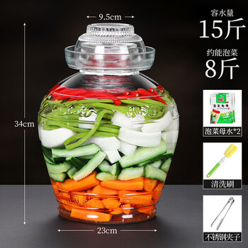 Du zhunyu german brand sichuan kimchi jar household glass jar sealed jar pickle jar pickled sauerkraut special jar 15 catties + inner lid + kimchi mother water 2 packs plus clip +