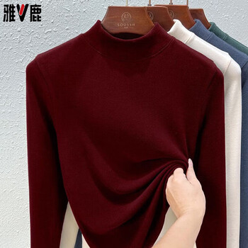 Yalu 2026 winter new neutral collar german velvet bottoming shirt women's heating warm long sleeve double-sided velvet inner top women ankola red s 80-92 jin
