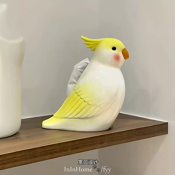 Yusenyi white parrot living room box home decoration creative paper box coffee table ceramic cute xuanfeng bird tissue ornaments cockatiel tissue box (yellow and white)