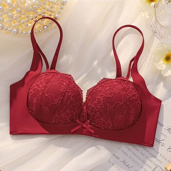 Triumph red underwear set 2024 year of the dragon women's sexy lace bra women's push up small breasts autumn and winter red single piece m 36/80ab