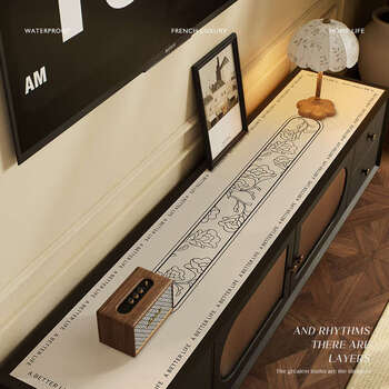 Yusenyi tv cabinet sideboard table mat, high-end no-wash tablecloth, waterproof, oil-proof, heat-proof and anti-scalding countertop protection mat, french flower 33x100cm