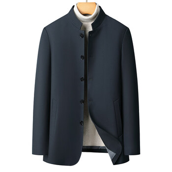 Kbxng jinba high-end men's business casual down jacket winter thickened warm chinese stand-collar jacket dad tunic suit navy blue 2xl 185 recommended 160-180 catties