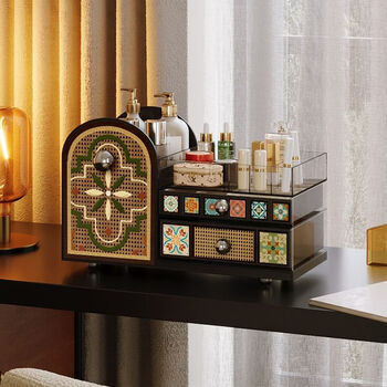 Fantasy beauty storage box skin care product drawer-type jewelry box jewelry box style light luxury multi-layer storage box black