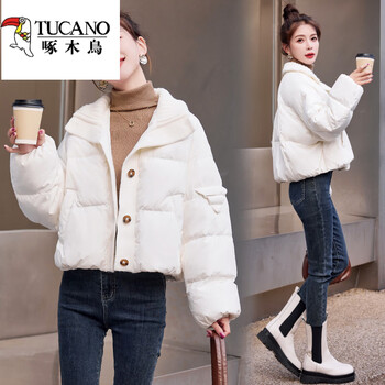 Woodpecker xiaoxiangfeng knitted collar down jacket women winter 2024 new small thickened casual super good-looking bread jacket light white thin s