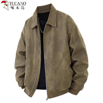 Woodpecker (tucano) maillard men's leather jacket autumn and winter velvet lapel loose, trendy and handsome casual jacket brown l recommended 125-145 catties