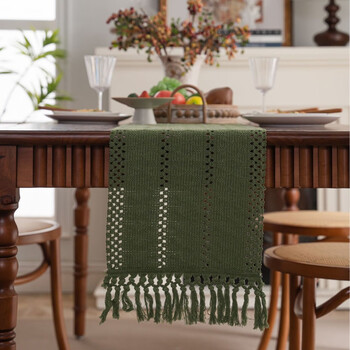 Yusenyi factory directly supplies new chinese style long tassel table flag maroon solid color tea flag tv cabinet dining table wedding decoration green twist handmade tassel table flag 30-350