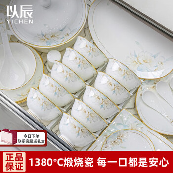 Yichen jingdezhen bowl household 2026 new high-value tableware set light luxury ceramic tableware bowls housewarming gift in the mood for love with large soup bowl 13-piece set