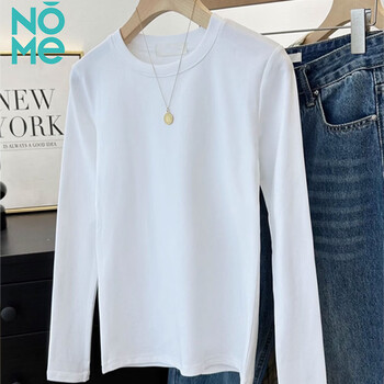 Nome bottoming shirt for women 2025 new autumn and winter pure cotton long-sleeved t-shirt with slim round neck versatile top white l