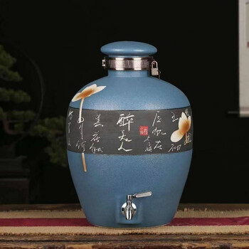 Tuojin imported quality jingdezhen ceramic wine jars from japan, 10 jins, 20 jins, 30 jins, 50 jins antique wine bottles, 50 jins blue beauty perforated stainless steel faucet + lock + base