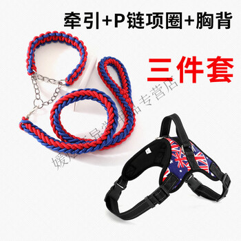 Shantou lincun golden retriever samoyed special chest and back leash for medium and large dogs, red and blue, three-piece set, s model (suitable for 6-15 catties)