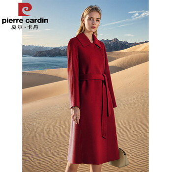 Pierre cardin alxa cashmere double-sided cashmere lace slim mid-length solid color coat autumn and winter women's wool wool coat moon red s