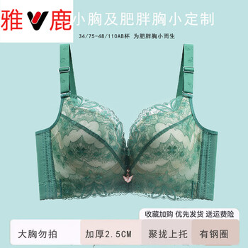 Yalu fattened and thickened large size underwear for women, push-up and adjustable, small breasts, larger bra, adjustable bra cup, green skin 110b 48