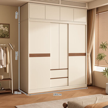 Bai qian free installation enf grade solid wood wardrobe bedroom home light luxury large wardrobe storage storage cabinet 1.8 meters long main cabinet + top cabinet