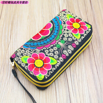 Ye yu wallet embroidered wallet mobile phone bag ethnic style double-sided embroidered money clip long wallet retro canvas wallet double pull wallet