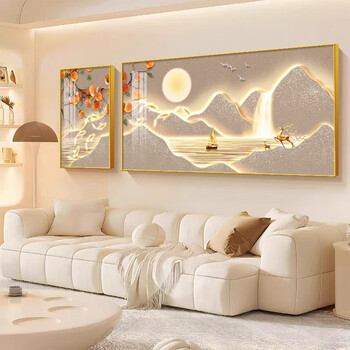 Ideology rizhao jinshan living room decorative painting light luxury atmosphere sofa background wall hanging painting 2025 latest two-part mural e3062-shi shi ruyi 35*50/100*50 (recommended for a wall of about 1.6 meters) canvas + environmentally friendly frame light luxury gold frame