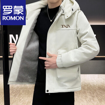 Romon light luxury cold-proof jacket for men in autumn and winter, plus velvet and thickened second cotton, warm jacket, high-end youth cotton-padded jacket, off-white m