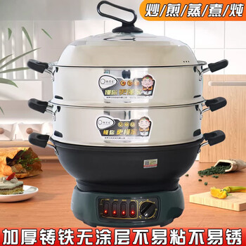 Tuojin german imported high-quality multi-functional electric hot pot electric wok household thickened cast iron multi-purpose electric pot for cooking, steaming and cooking. insulation type 26 single cage_suitable for 1-2 people 1 inch
