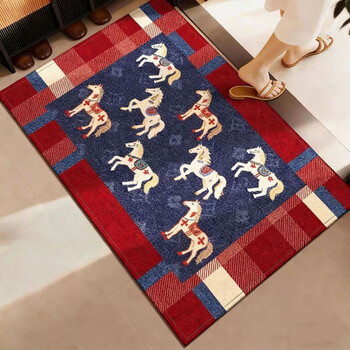 Year of the horse antique-style entry floor mats, door mats, stain-resistant, non-slip door mats, retro red carpets, bathroom z, horse brocade clusters, belgian velvet, 60cm*90cm, standard single door - suitable for conventional apartments