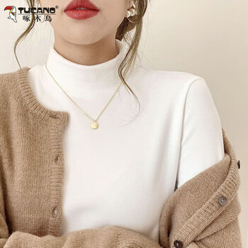 Woodpecker (tucano) double-sided german velvet turtleneck white bottoming shirt for women in autumn and winter plus velvet and thickening with a solid color slim long-sleeved t-shirt. german velvet white turtleneck s recommended 75-90 pounds