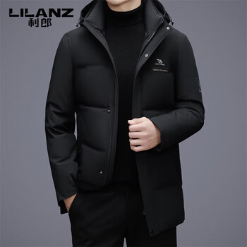 Lilanz men's removable hood duck down jacket 2025 winter warm mid-length business young and middle-aged jacket fashion black m