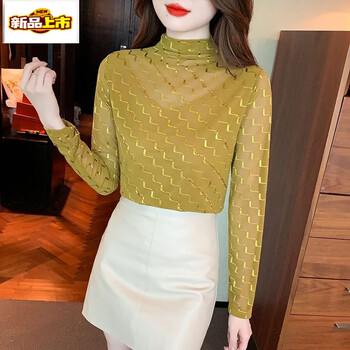 Chujing lace bottoming shirt for women, long-sleeved inner layer, autumn and winter velvet, feminine top, modern, half-high collar, versatile and temperamental shirt, local gold, no velvet, regular s, recommended within 80-90 pounds