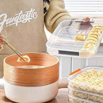 Jingxiang dumpling crisper refrigerator dumpling storage box multi-layer dumpling box with lid plastic transparent wonton box food tray random color boutique 2 layers 1 lid can hold 120 dumplings