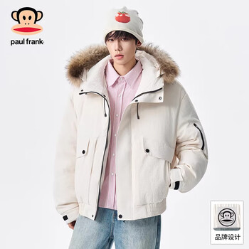 Paul frank american retro casual down jacket men's 2026 spring new loose, comfortable, warm and handsome fashion brand top beige 90% white duck down s recommended 90-105 catties