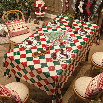 Caizhi new year atmosphere tablecloth christmas grease-proof red plaid table flag theme party table tabletop decorative cloth christmas wishing tree-bicaihao store 140*220cm suitable for 6 people rectangular/oval table-bicaihao