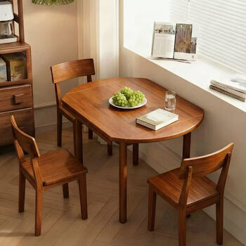 First forest multifunctional dining table and chairs full set of round table solid wood folding table living room home square to round dining table home for 4-6 people walnut color single table - foldable | 75cm to 100cm