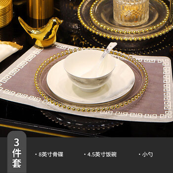 Songnuo jingdezhen chinese high-end ceramic table setting company underglaze colored bowls and plates tableware for hospitality hotels and high-end clubs. ink dyed mountains and rivers (no gold rim) table setting 3-piece set
