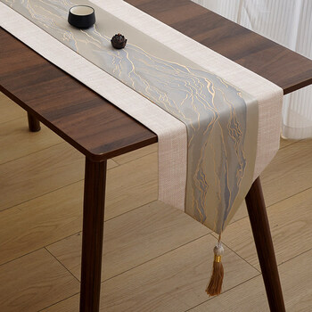 Junyuexi new chinese style table flag, high-end, zen, light luxury, high-end coffee table, tablecloth, dining table, tv cabinet cover, tea table, tea banquet, jiangshan ruhua-beige 32*280cm (applicable to 210-240cm table)