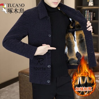 Woodpecker (tucano) autumn and winter gold mink velvet jacket men's lapel casual short plus velvet thickened warm winter woolen jacket for men blue black l recommended 110125 pounds