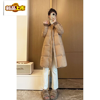 Chujing down jacket women's mid-length retro corduroy lapel thickened small loose warm jacket khaki preferred 90 white duck down non-drilled down s 85-105 jin