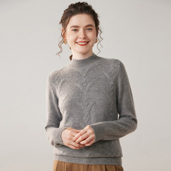 Erdos ordos cashmere sweater 00% pure cashmere half turtle collar loose knitted bottoming sweater women's sweater gray 2xl