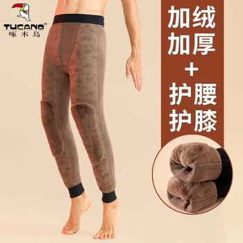 Woodpecker (tucano) winter men's plush cotton pants wool thickened leggings knee pads extra thick northeastern high waist large size inner wear warm pants extra thick wool full protection 800g 2xl 95-115kg