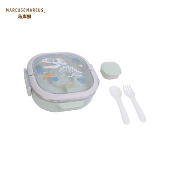 Marcus&marcus marcus children's tableware set baby eating out side food bowl portable baby spoon dinner plate green new vacuum lunch box