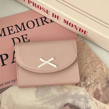 Yunluo korean girl sweet coin purse 2024 new small bow card holder fashion short wallet pink ordinary thin material/easy to damage be careful when shooting