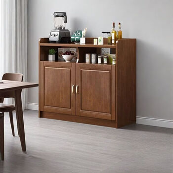 Fantasy solid wood sideboard and wine cabinet integrated wall-mounted home living room chinese cabinet kitchen tea cabinet simple storage cabinet walnut color three doors and three drawers (160x40x90cm)