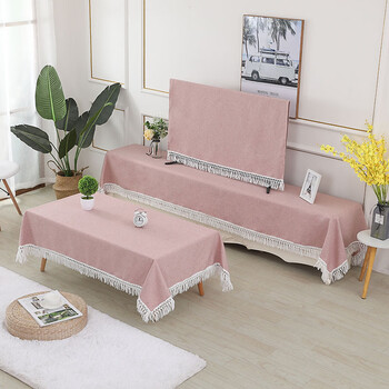 Sanqihu tv cabinet cover cloth coffee table cover tv cover dust cover rectangular living room bedroom dining table cloth household tablecloth pink tassel edge tv cabinet cloth, width 75x length 265cm