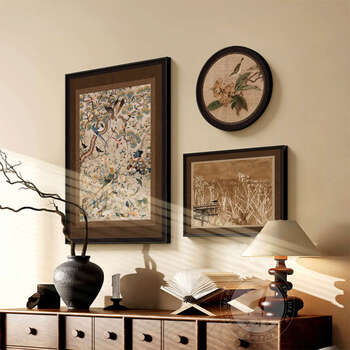 Yusenyi aesthetics restaurant decoration painting living room combination mural dining table side cabinet background wall hanging painting g style song yunya collection 40x60 diameter 2535x25cm gold (art ps frame) gold (round pc frame) high bright crystal surface (reflective)