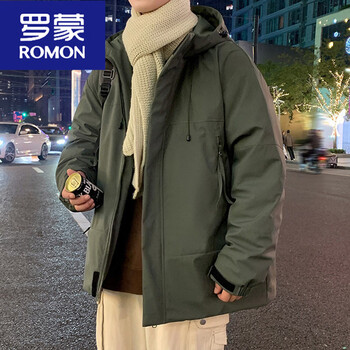 Romon work style down jacket men's new winter thickened warm outdoor cold-proof clothing for young and middle-aged men trendy brand winter jacket myr23-901 dark green 2xl (about 160-185 pounds can be worn)