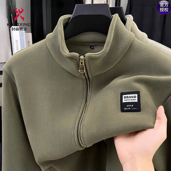 Kbxng jinba polar fleece sweater jacket men's zip thickened autumn and winter 2025 new middle-aged stand collar jacket army green m