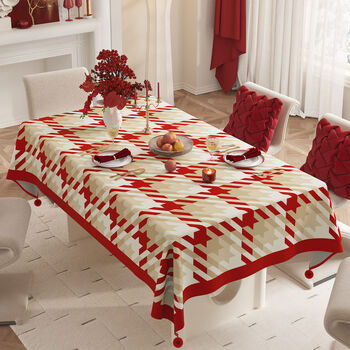 Fantasy chinese new year red tablecloth, oil-proof, waterproof, no-wash, high-end new year tablecloth, living room coffee table tablecloth, red xige with fur ball, new year atmosphere, customization, contact customer service