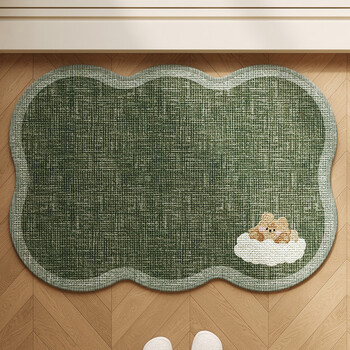 Fantasy bathroom floor mat, bathroom absorbent mat, toilet door non-slip foot mat, imitation linen bathroom woven quick-drying carpet, yunwo bear, absorbent/non-slip/quick-drying 40 60cm, upgraded and thickened