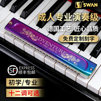 Swan swan high-end dream chaser 24-hole polyphonic harmonica student beginner adult professional performance level harmonica instrument 24-hole polyphonic c key roland purple + gift