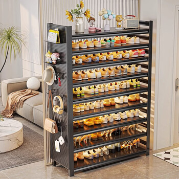 Qixu shoe rack door entry simple storage rack one-piece wall-mounted household dust-proof storage rack multi-layer floor-to-ceiling entrance shoe cabinet matte black-3 layers long 40*width 30*height 80cm