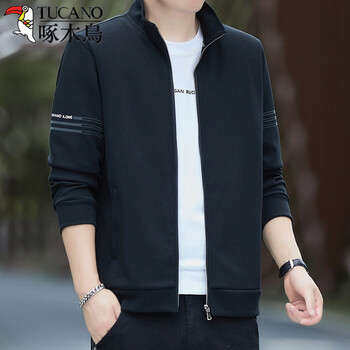 Woodpecker (tucano) cardigan stand-up collar sweatshirt for men spring and autumn 2026 new fashion trend jacket casual sports mature and stable jacket 25295 black xl recommended 110-130 pounds