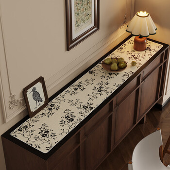 Fantasy retro sideboard table mat long tv cabinet table mat mid-century style table mat waterproof and oil-proof entrance shoe cabinet tablecloth flowers in jinling 40x190cm